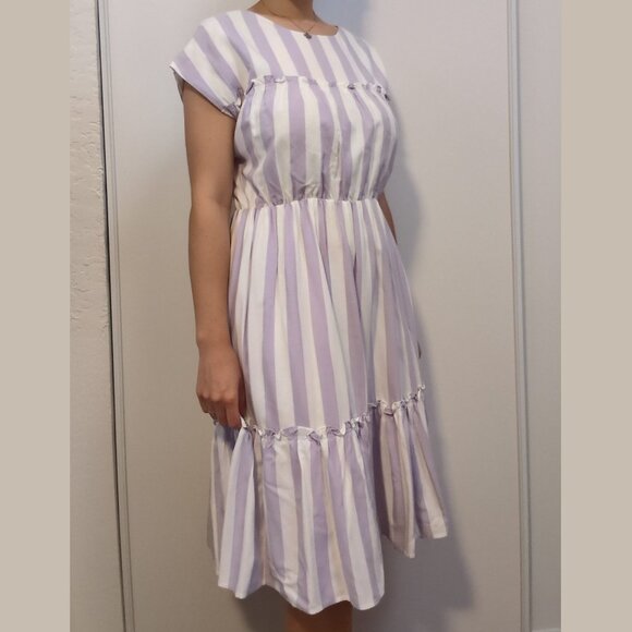 Cremieux Lavender and Ivory Christy Stripe Midi Dress - Picture 8 of 8